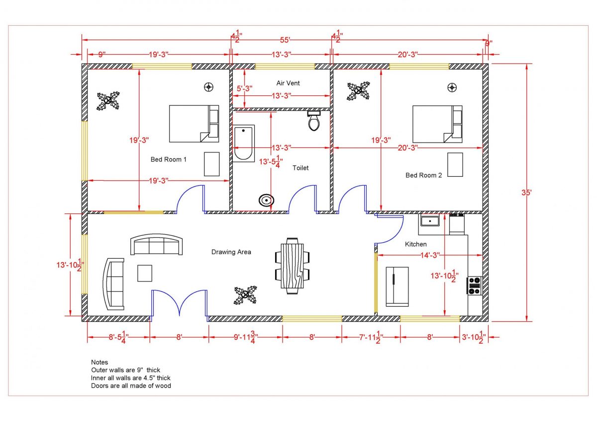 Simple Floor Plan With Dimensions Autocad House Autocad Plan Autocad ...