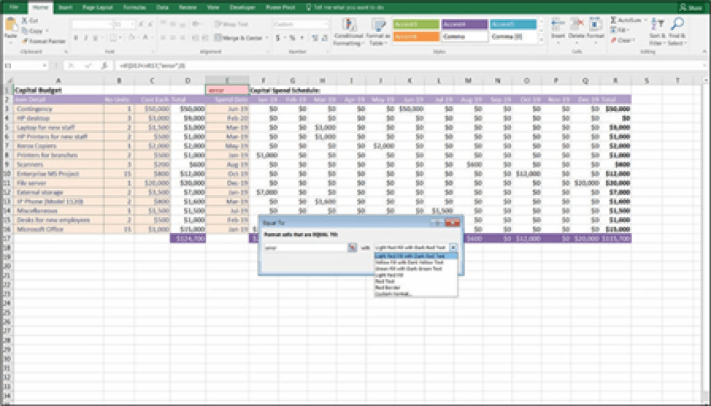 Financial Modeling in Excel Applying conditional formatting to an error ...