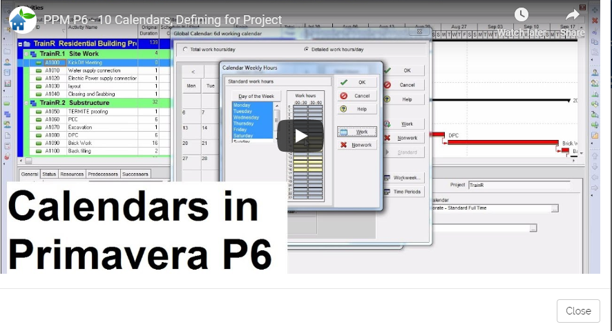 PRIMAVERA P6 TRAINING 10- Calendars, Defining for Project 18