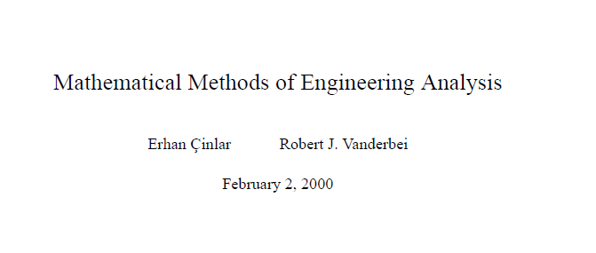 Mathematical Methods of Engineering Analysis by Cinlar, Vanderbei 2