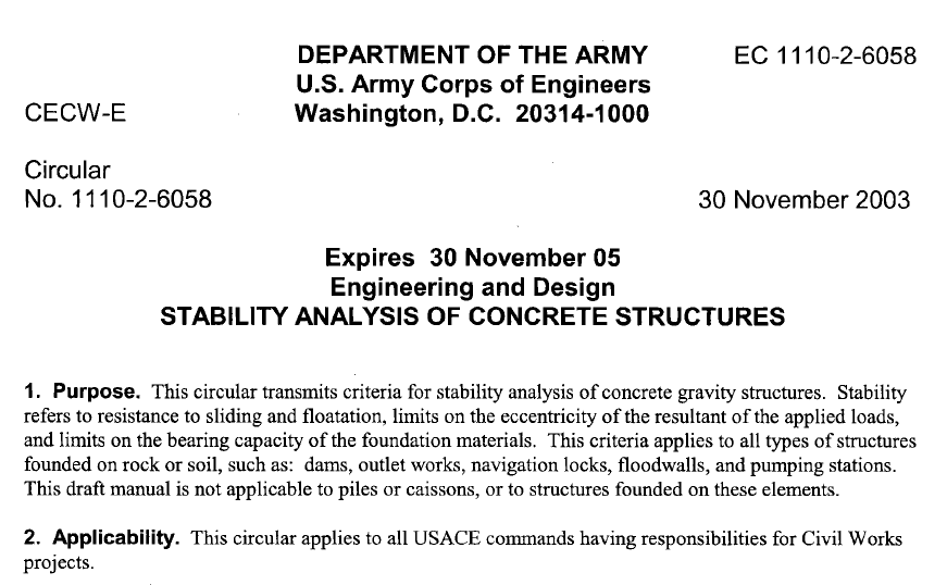 Stability Analysis of Concrete Structures by US Army Corps of engineers 2
