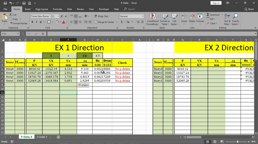 P Delta Analysis Check Excel sheet (Input data from ETABS) 2