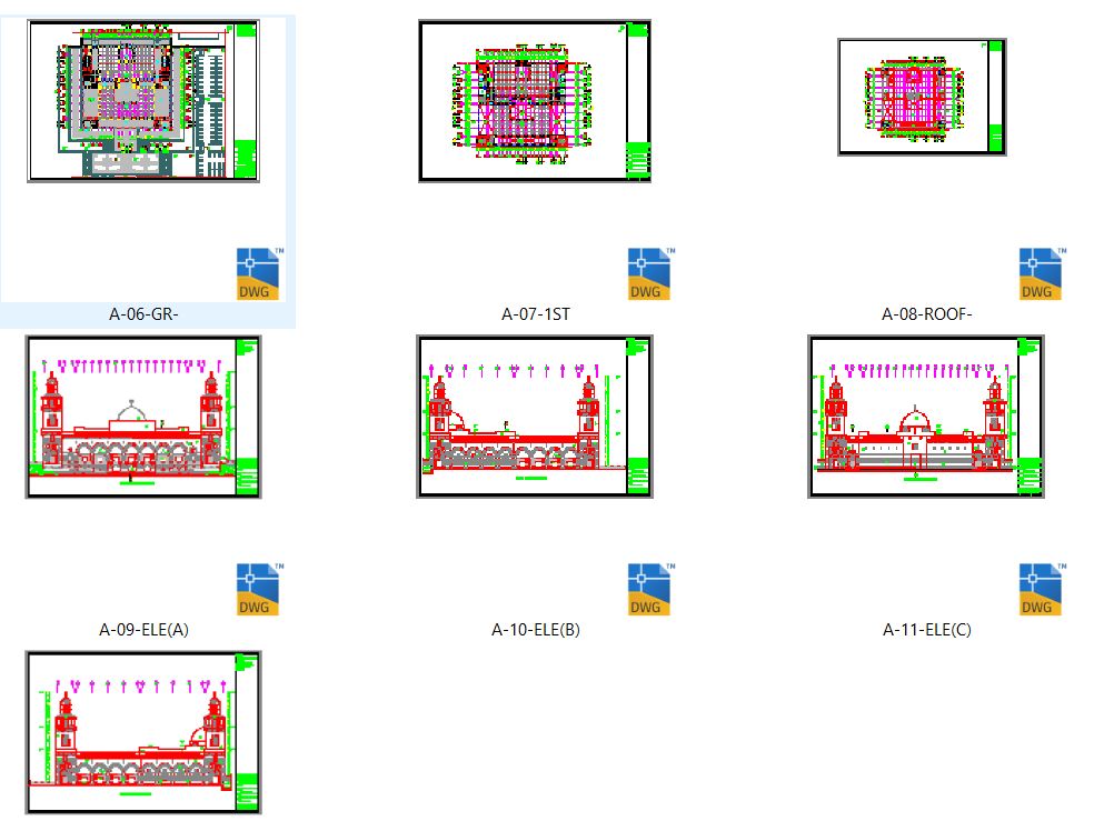 AUTOCAD Drawing Full (Mosque) Plans and Elevations Architectural + Structural Drawings 3
