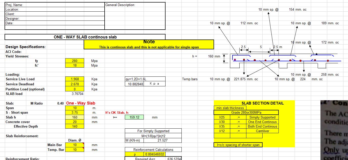 One Way Slab Design Excel Sheet - Design Talk