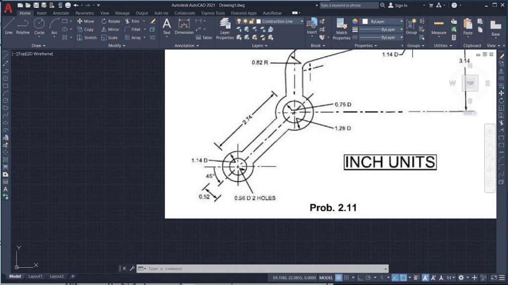AutoCAD Instrumental drawing excersis 7