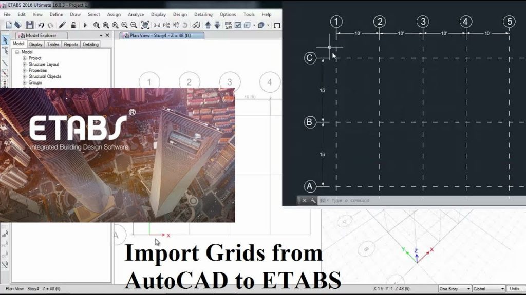 CSI ETABS - 01 - How to Import Architectural DXF or DWG grid into ETABS | Part 1 1