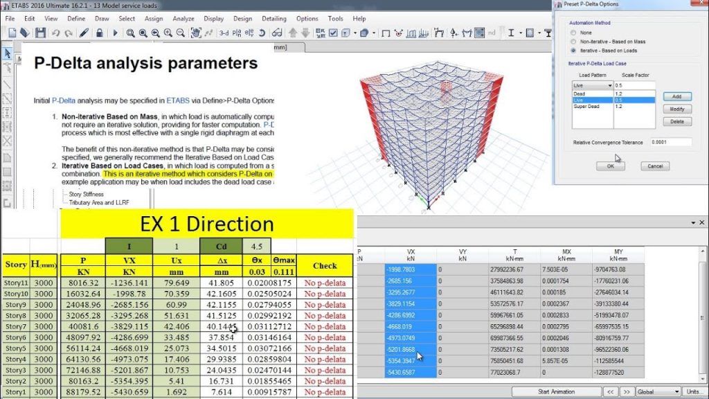CSI ETABS - 04 - P Delta Analysis (How to include P-delta effects) | Part 2 1