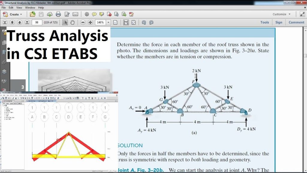 CSI ETABS - 14 - Truss Analysis (Example 3.2), book Structural Analysis by R.C Hibbeler | part 1 1