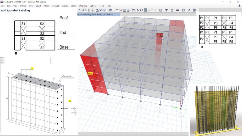 CSI ETABS - 22 Shear Wall design with Simplified C & T, Uniform Reinforcing & General Reinforcing 2