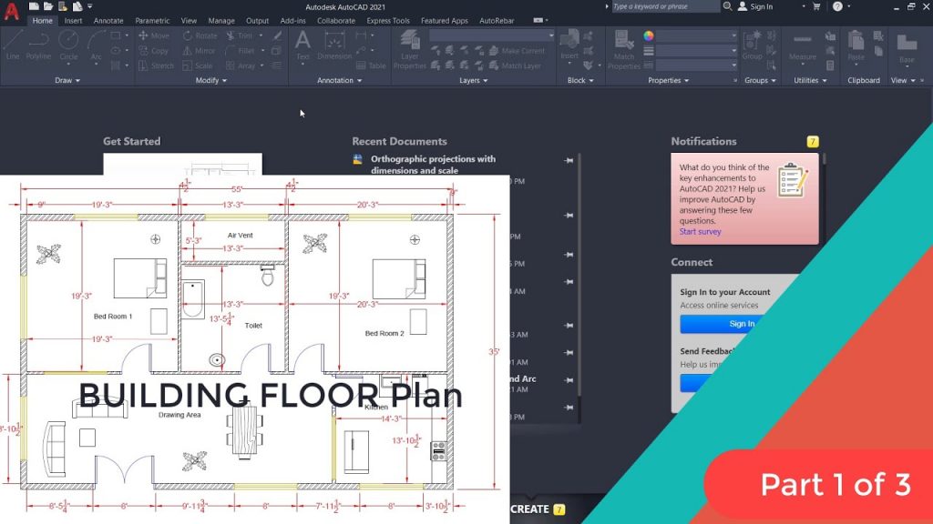 Simple House Floor Plan in AutoCAD | Part 1 of 3 2