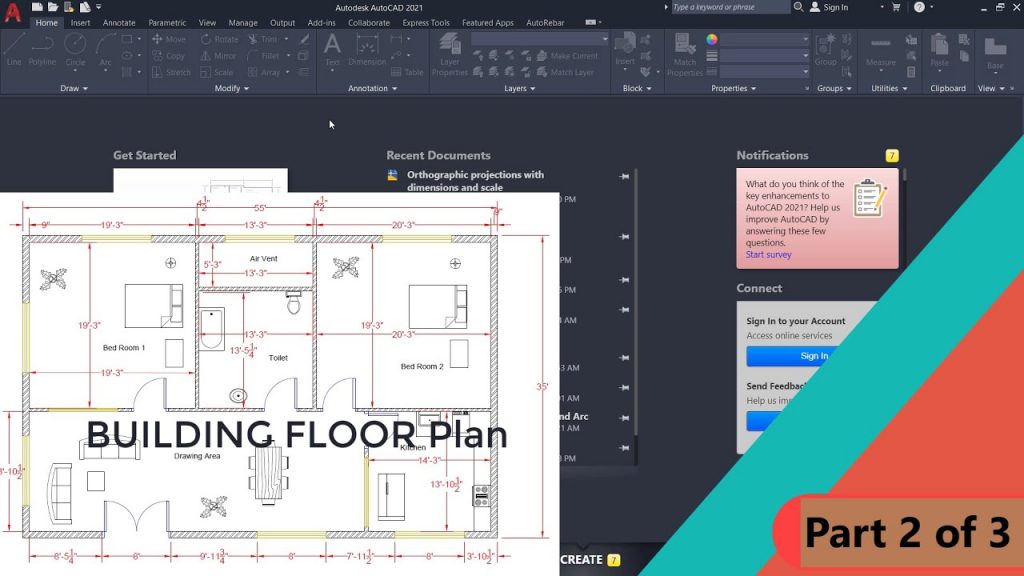 Simple House Floor Plan in AutoCAD | Part 2 of 3 18