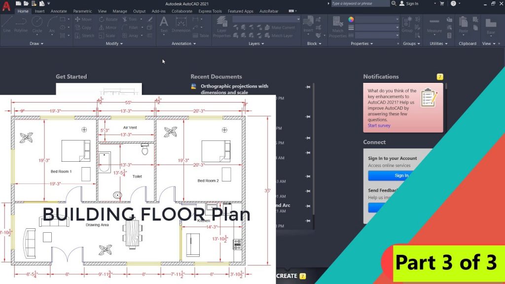 Simple House Floor Plan in AutoCAD | Part 3 of 3 7
