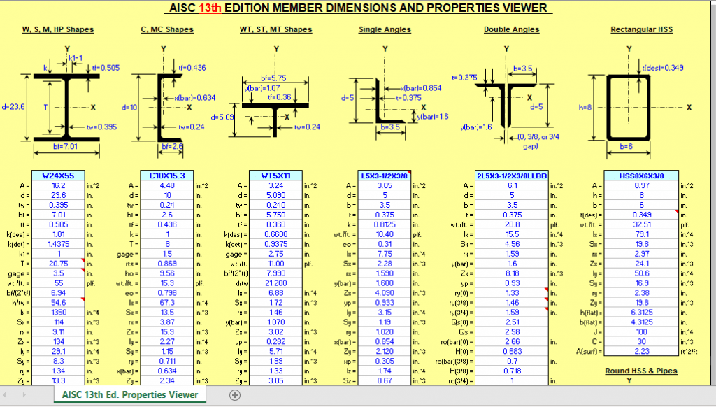 AISC 13th EDITION MEMBER DIMENSIONS AND PROPERTIES VIEWER 1