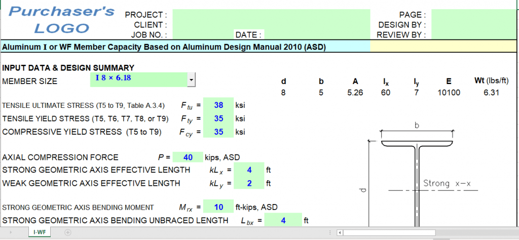 Aluminum I or WF Member Capacity Based on Aluminum Design Manual 2010 (ASD) 1