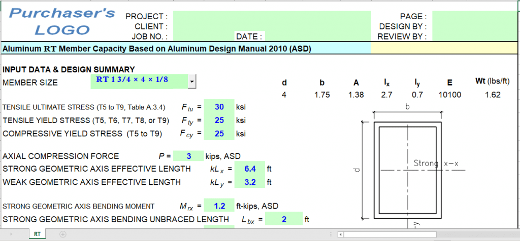 Aluminum RT Member Capacity Based on Aluminum Design Manual 2010 (ASD) 2