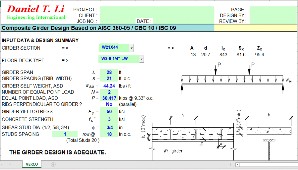 Composite Girder Design Based on AISC 1