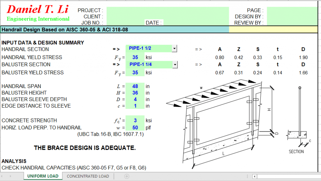 Handrail Design Based on AISC 360-05 & ACI 318-08 2