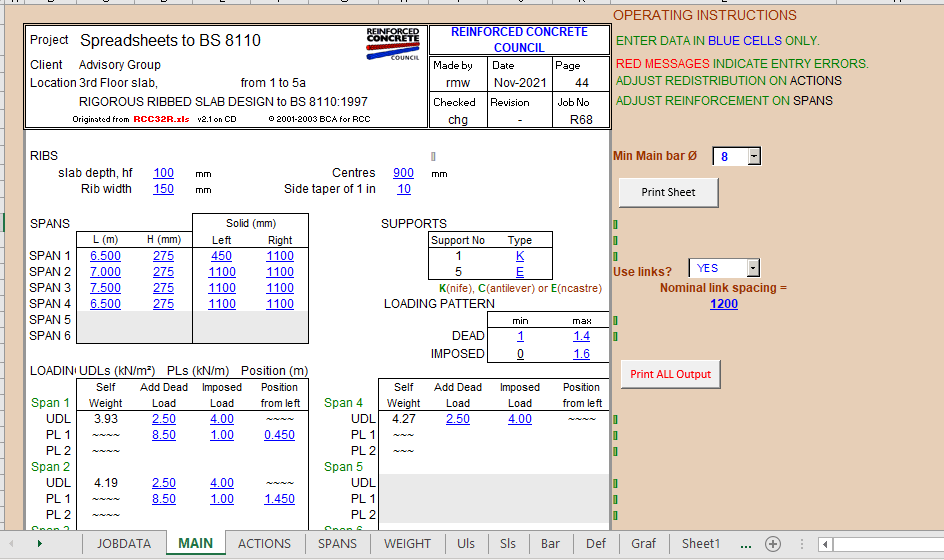 RIGOROUS RIBBED SLAB DESIGN to BS 8110:1997 2