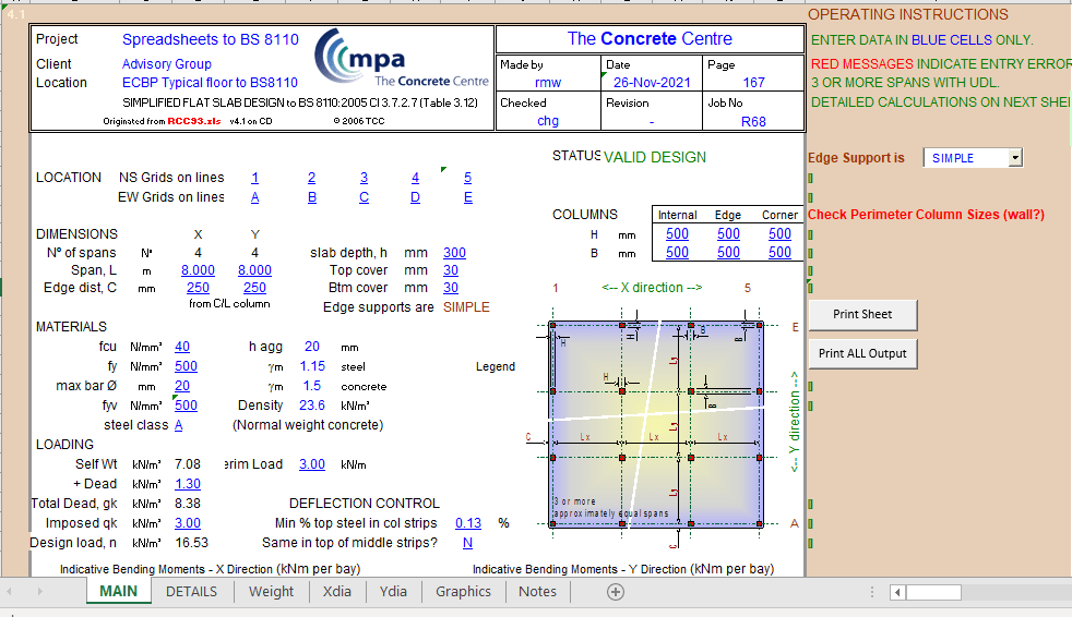 SIMPLIFIED FLAT SLAB DESIGN to BS 8110:2005 Cl 3.7.2.7 (Table 3.12) 2