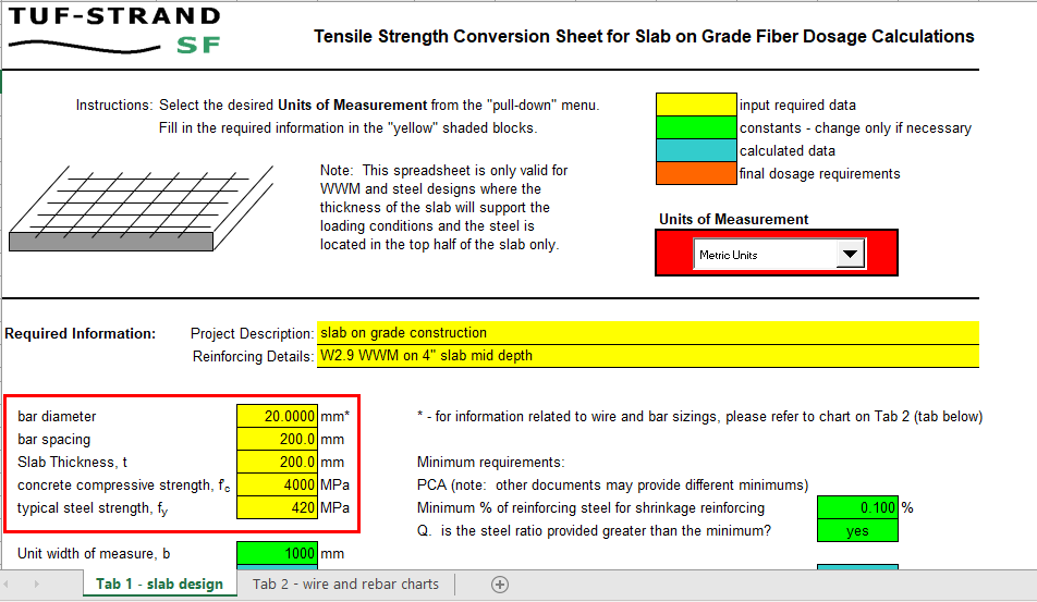 Tensile Strength Conversion Sheet for Slab on Grade Fiber Dosage Calculations 2