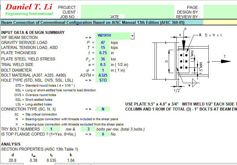 Beam Connection of Conventional Configuration Based on AISC Manual 13th Edition (AISC 360-05) 2