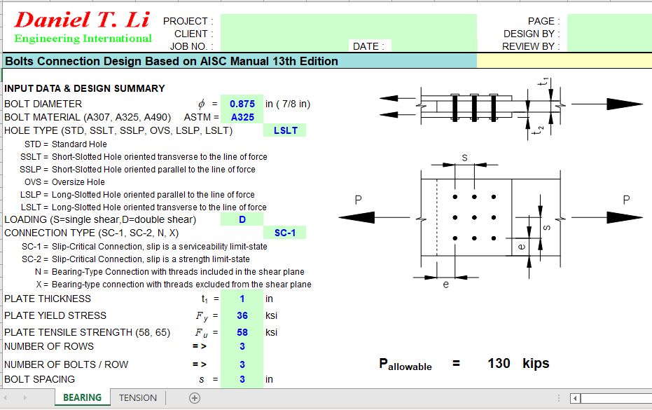 Bolts Connection Design Based on AISC Manual 13th Edition 2