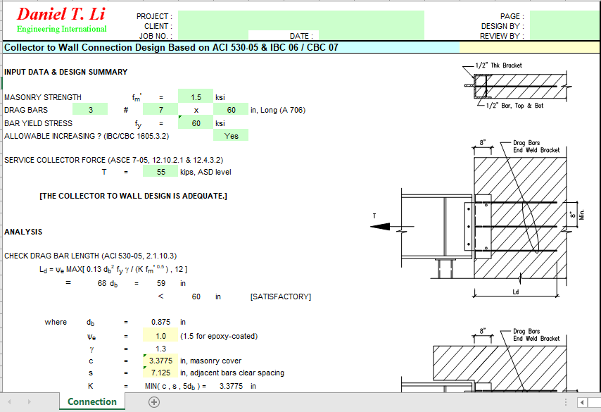 Collector to Wall Connection Design Based on ACI 530-05 & IBC 06 / CBC 07 2