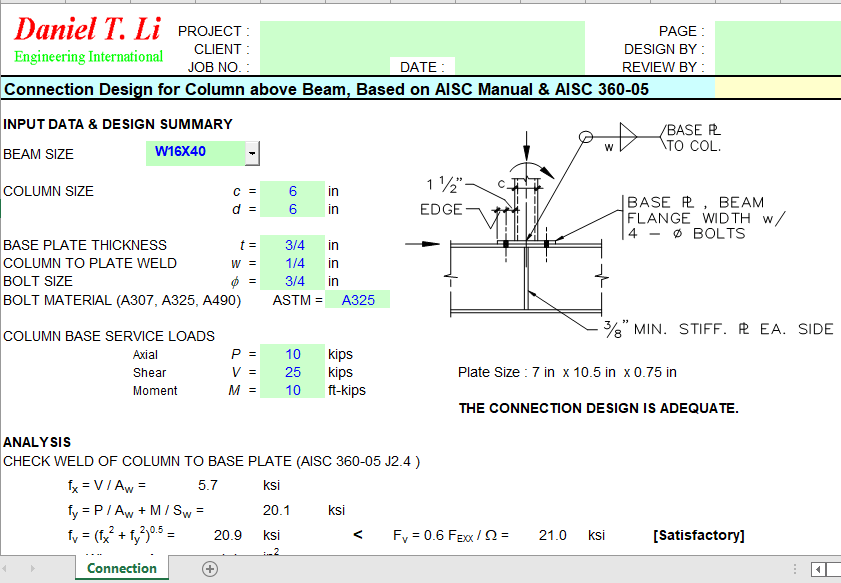 Connection Design for Column above Beam, Based on AISC Manual & AISC 360-05 2