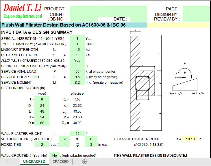 Flush Wall Pilaster Design Based on ACI 530-05 & IBC 06 2