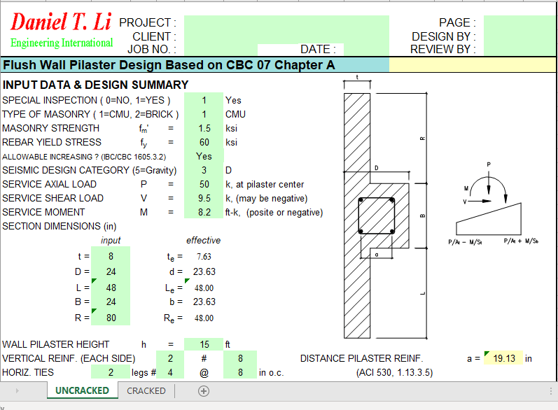 Flush Wall Pilaster Design Based on CBC 07 Chapter A 2