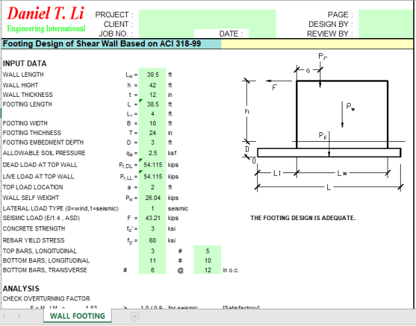 Footing Design of Shear Wall Based on ACI 318-99 - Civil MDC