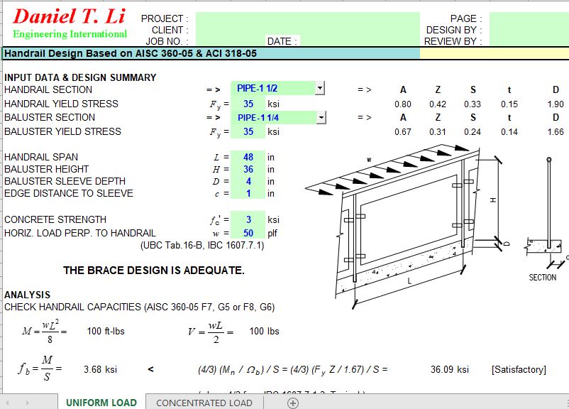 Handrail Design Based on AISC 360-05 & ACI 318-05 2