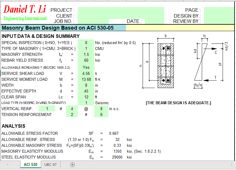 Masonry Beam Design Based on ACI 530-05 1