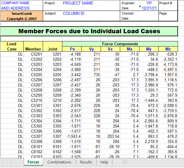 Member Forces due to Individual Load Cases 2