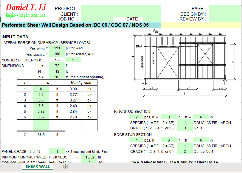 Perforated Shear Wall Design Based on IBC 06 / CBC 07 / NDS 05 1