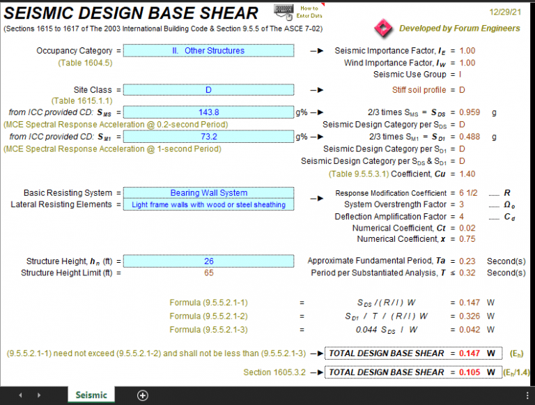 SEISMIC DESIGN BASE SHEAR - Civil MDC