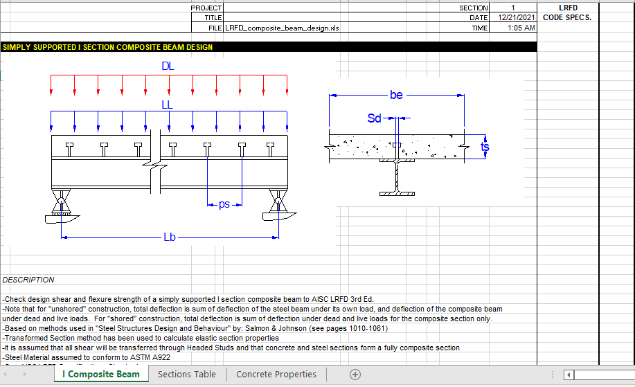 SIMPLY SUPPORTED I SECTION COMPOSITE BEAM DESIGN 2