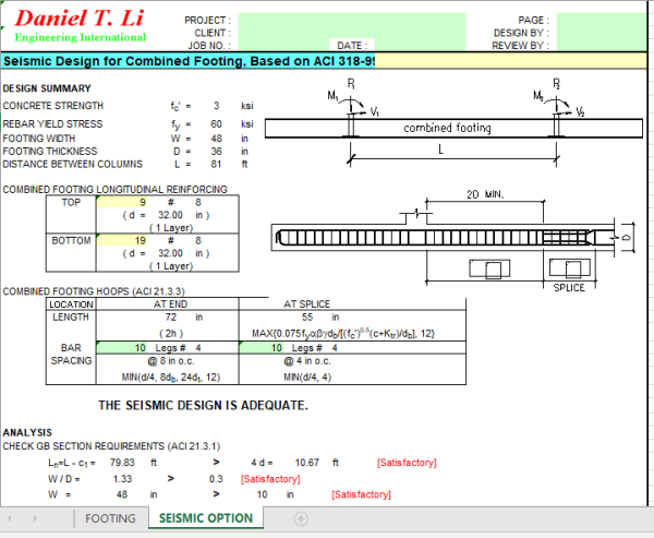 Seismic Design for Combined Footing, Based on ACI 318-99 - Civil MDC