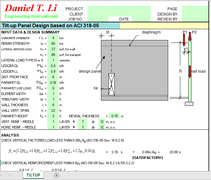 Tilt-up Panel Design based on ACI 318-05 2
