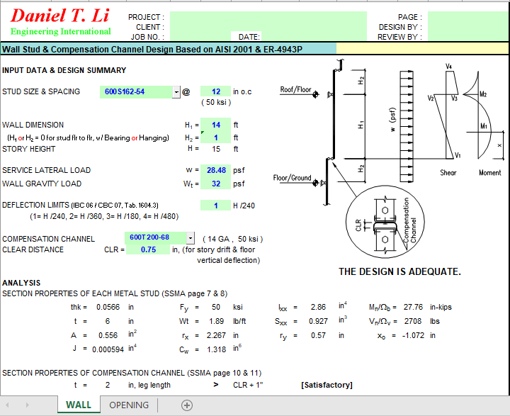 Wall Stud & Compensation Channel Design Based on AISI 2001 & ER-4943P 1
