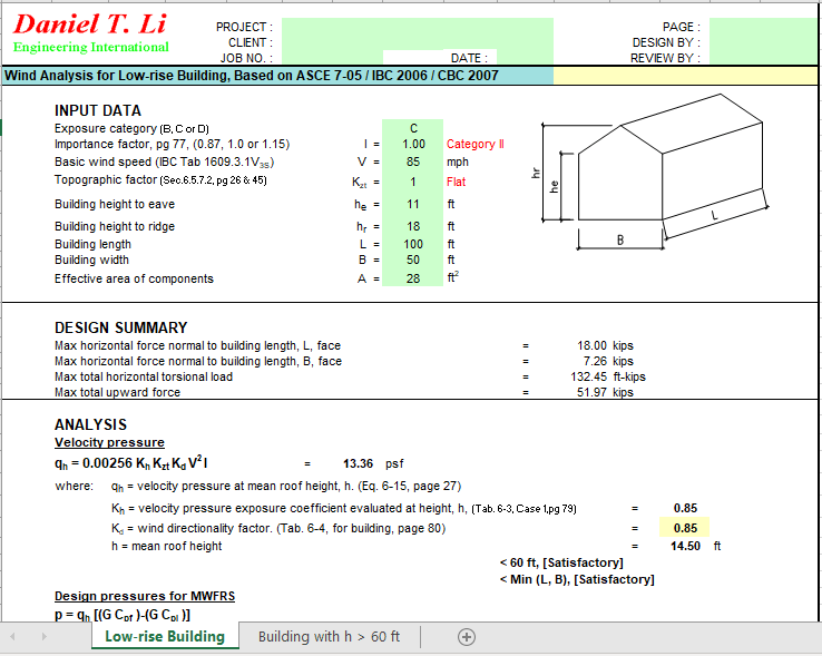 Wind Analysis for Low-rise Building, Based on ASCE 7-05 / IBC 2006 / CBC 2007 2