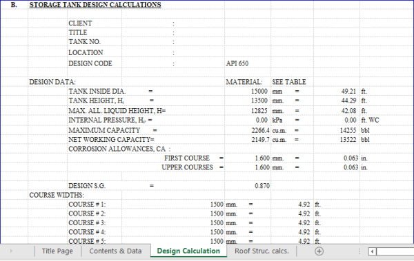 TANK DESIGN CALCULATIONS - Civil MDC