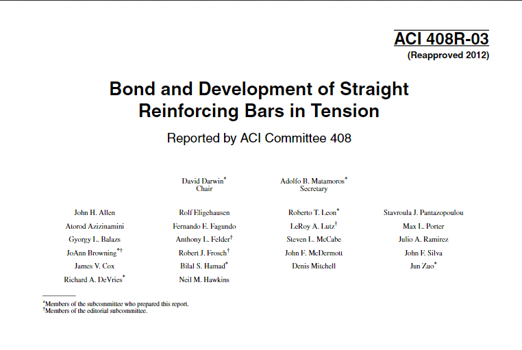 Bond and Development of Straight Reinforcing Bars in Tension 1