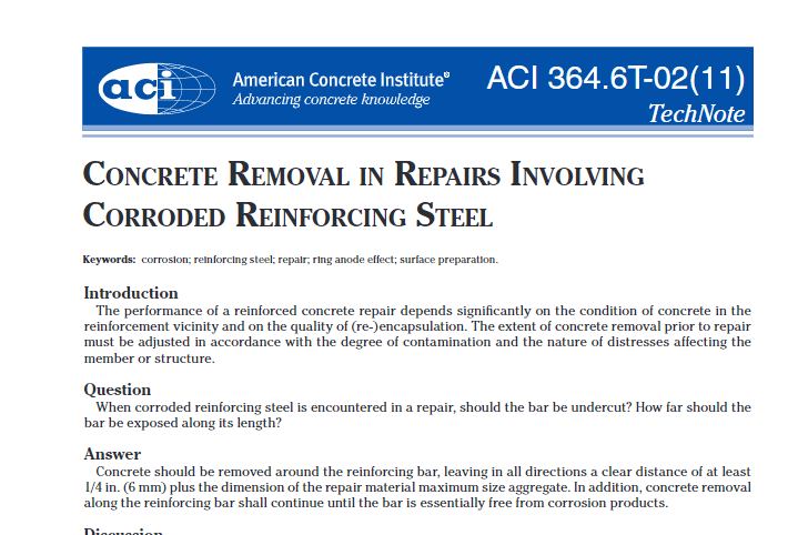 Concrete Removal In Repairs Involving Corroded Reinforcing Steel (ACI 364.6T-02(11)) 8