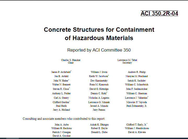 Concrete Structures for Containment of Hazardous Materials (ACI 350.2R-04) 2