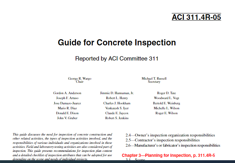 Guide for Concrete Inspection (ACI 311.4R-05) 2
