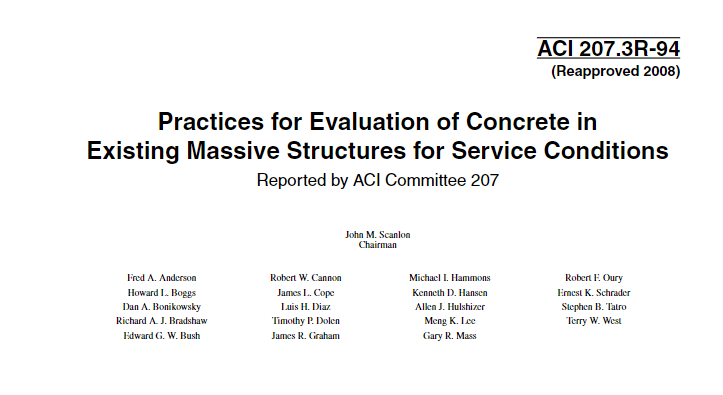 Practices for Evaluation of Concrete in Existing Massive Structures for Service Conditions 2
