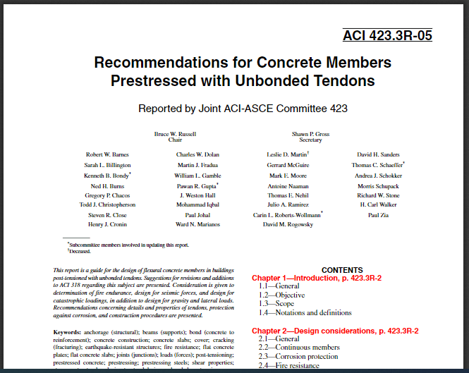 Recommendations for Concrete Members Prestressed with Unbonded Tendons (ACI 423.3R-05) 2