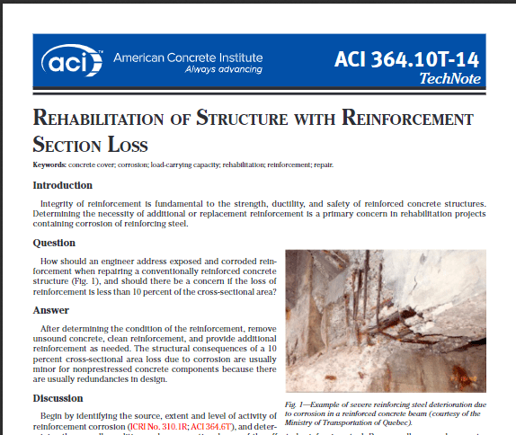 Rehabilitation of Structure with Reinforcement Section Loss (ACI 364.10T-14) 6