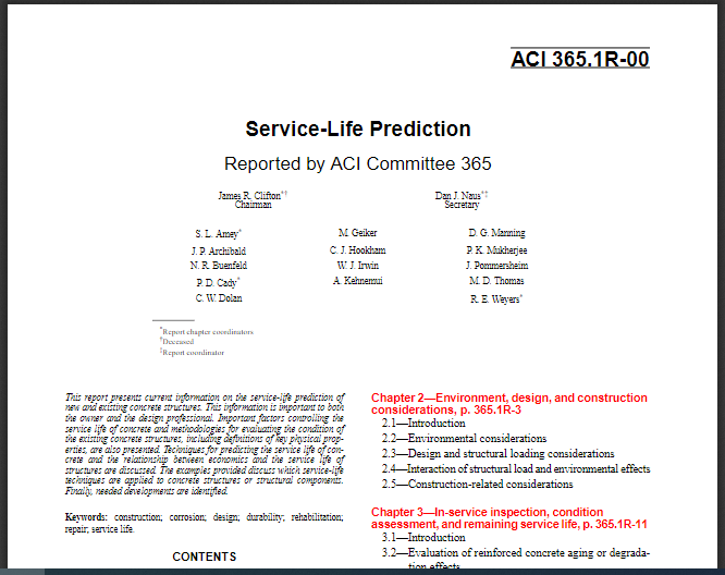 Service-Life Prediction (ACI 365.1R-00) 2